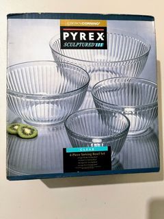 Pyrex Crown Corning Sculptured Clear 4 Piece Serving Bowl Set (Vintage) | Imported | OLD STOCK