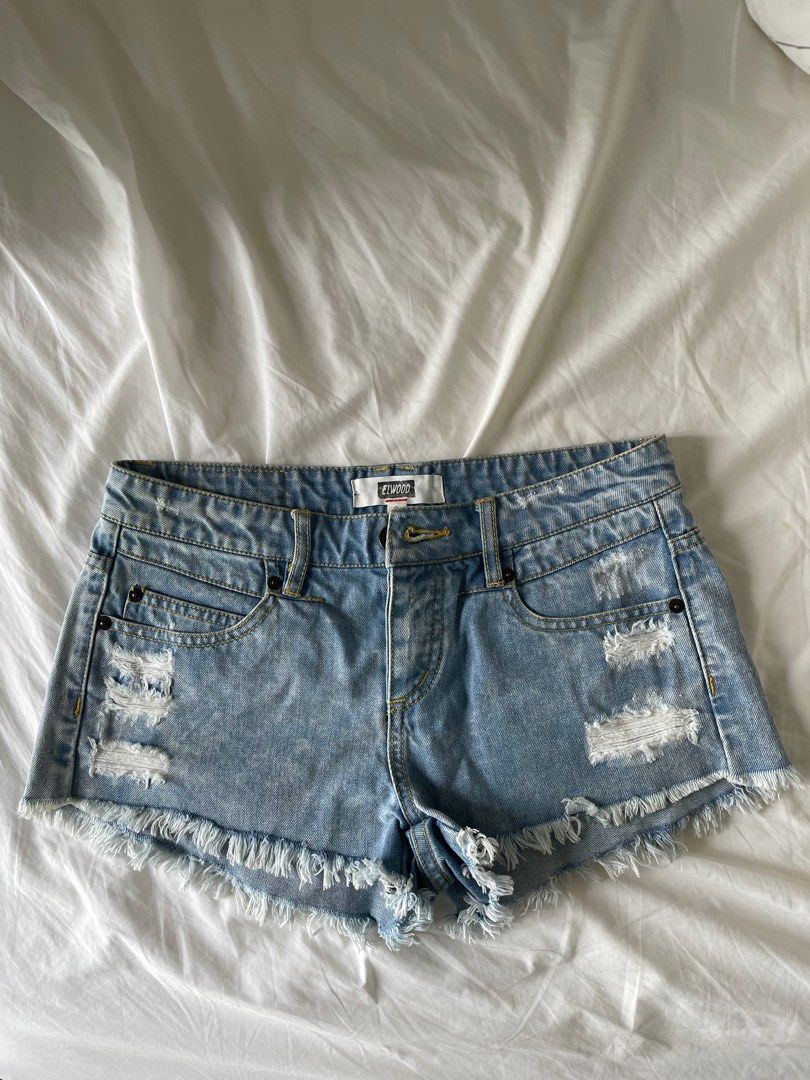 Ripped low rise denim shorts