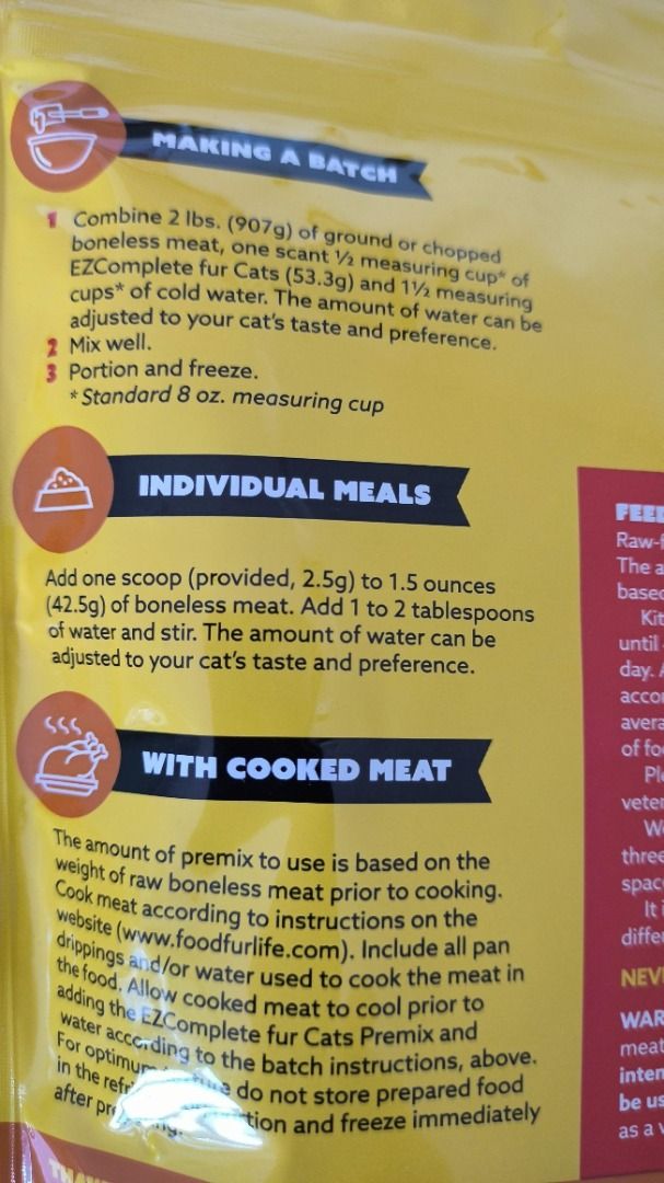 SEALED EZ Complete Raw Cat Food or Cooked A Premix (Supplement) to