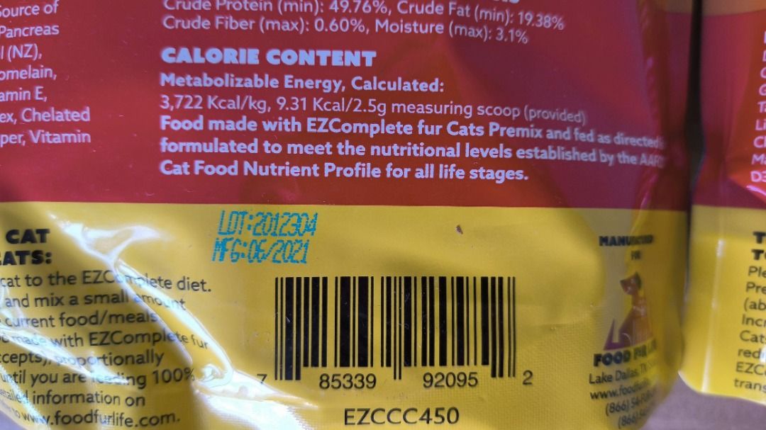 SEALED EZ Complete Raw Cat Food or Cooked A Premix (Supplement) to