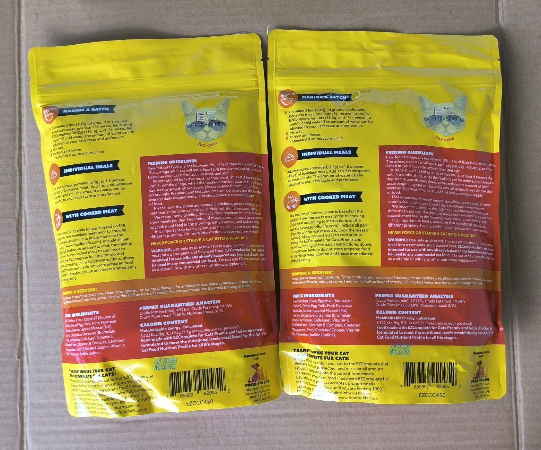 SEALED EZ Complete Raw Cat Food or Cooked A Premix (Supplement) to