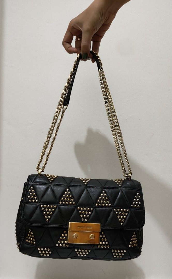 Tas Michael Kors Black Sloan Large Studded Leather Shoulder Bag Barang Mewah Tas Dompet di Carousell