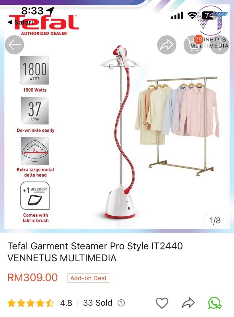 Tefal Garment Steamer Pro Style (Steam Iron), TV & Home Appliances
