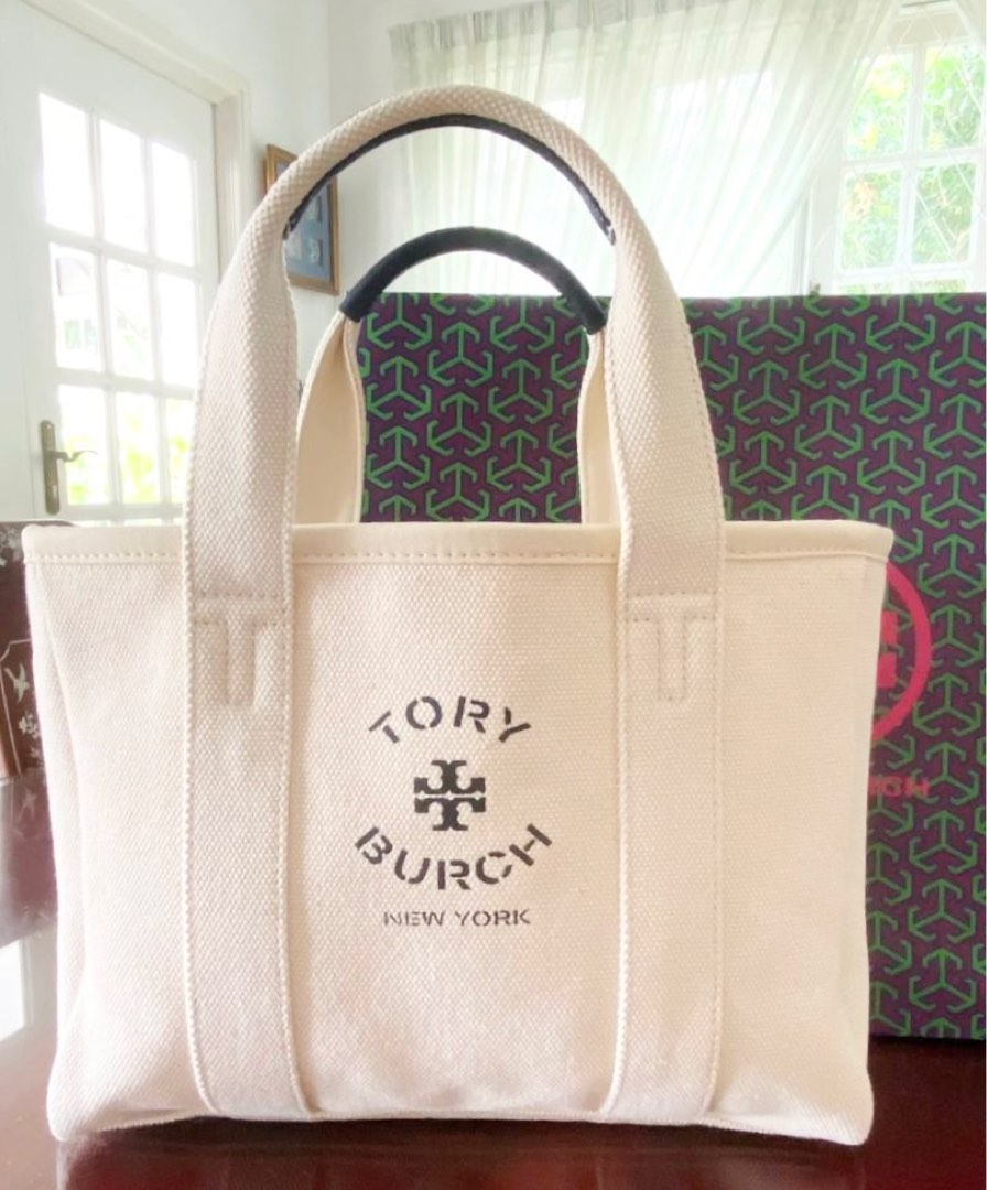 Tory Burch Cream Canvas with Leather Trim on Handles, Luxury, Bags &  Wallets on Carousell