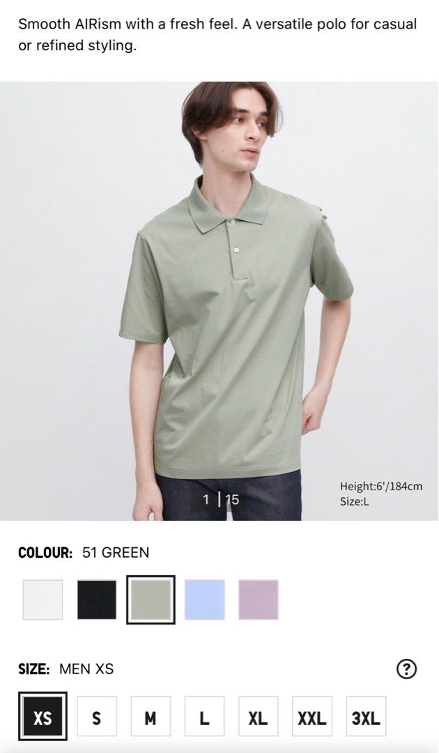 Men's Airism Regular Collar Polo Shirt, Green, 3XL