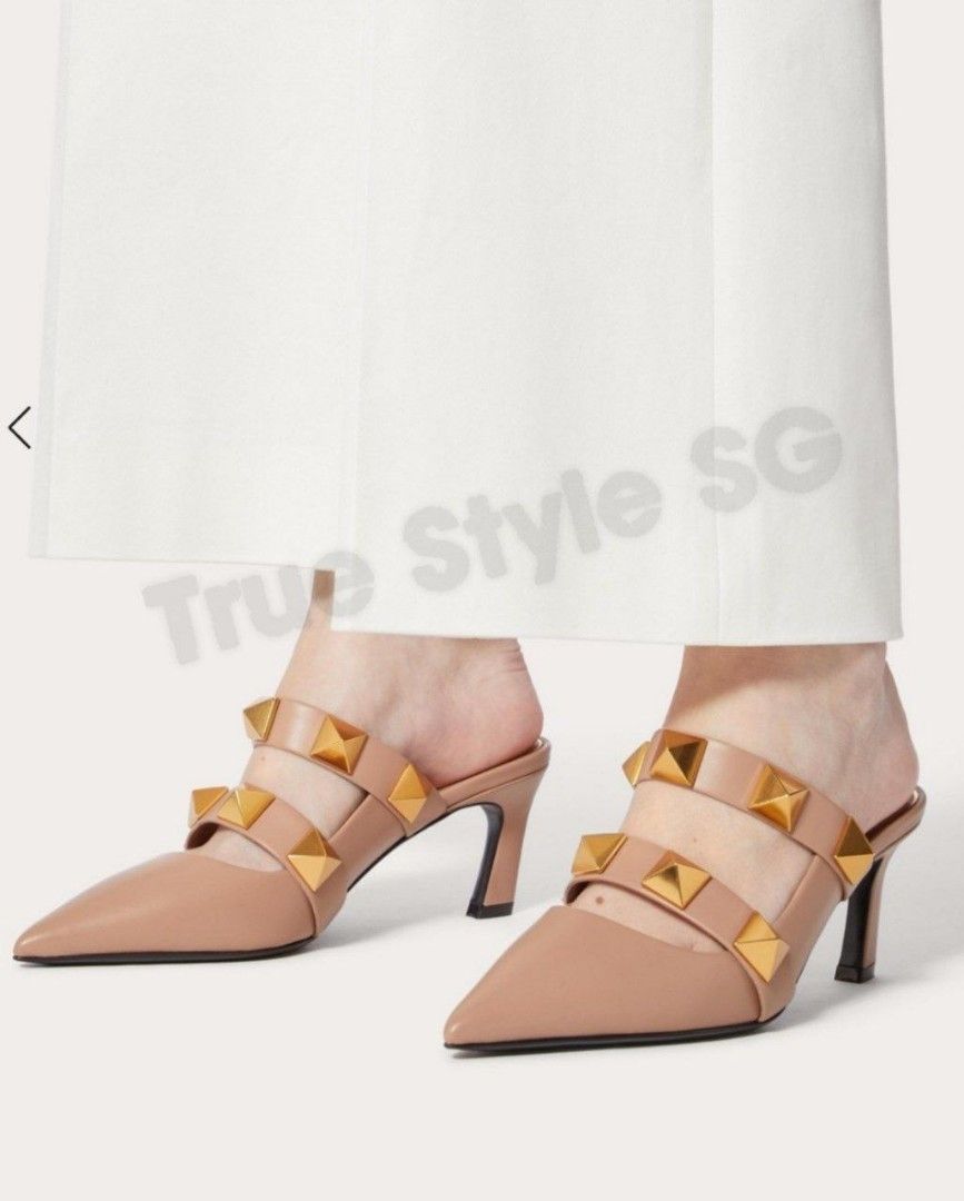 Valentino Garavani Roman Stud Mule Shoes in Calfskin 65mm Rose