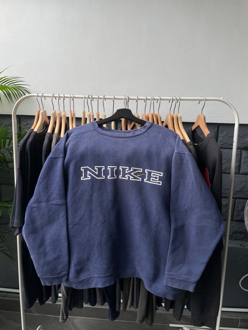 vintage nike spell out sweatshirt blue