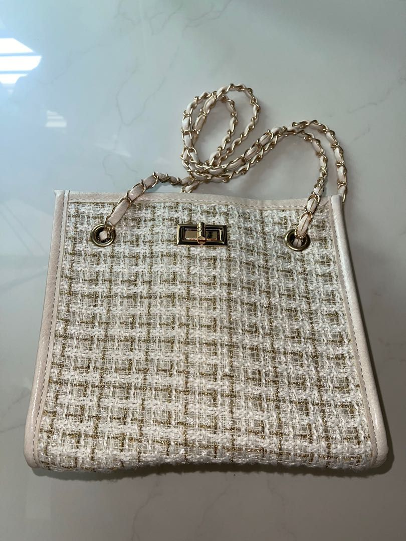 White sales tweed bag