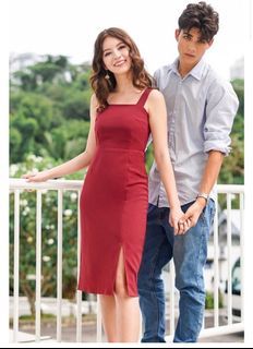 [Wine] Lovet Alyssa Tie Back Pencil Slit Dress