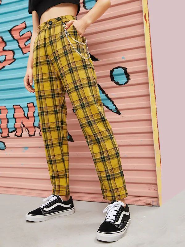 Mens Bespoke Slim Fit Tartan Check Sta Press Style Trousers 60s Mod Yellow/Navy  | eBay