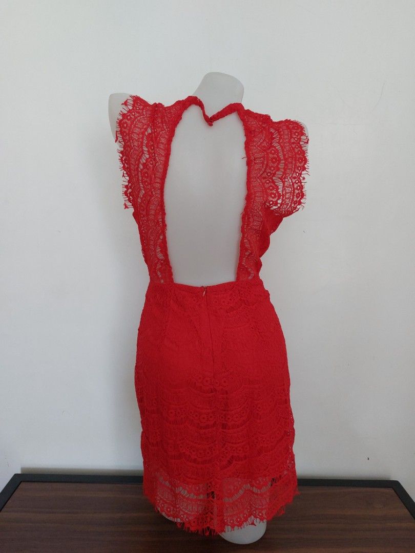 YOINS Red Elegant Lace Open Back Dress M Women s Fashion Dresses Sets Dresses on Carousell