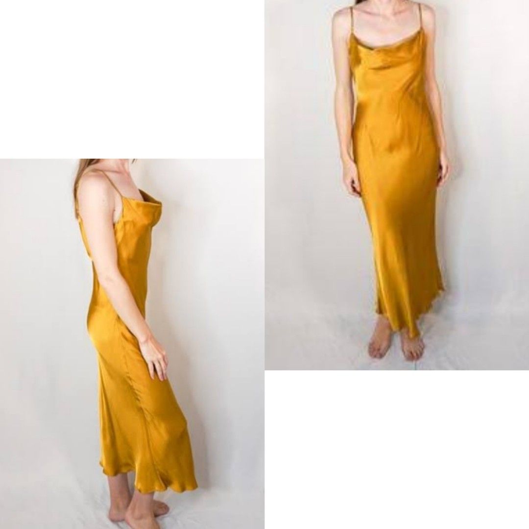 zara gold yellow silky spag dress, Women's Fashion, Dresses & Sets, Dresses  on Carousell