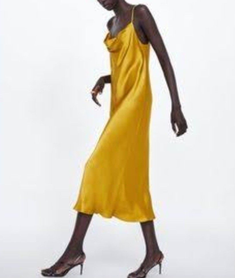 Zara Gold Yellow Silky Spag Dress, Women'S Fashion, Dresses & Sets, Dresses  On Carousell