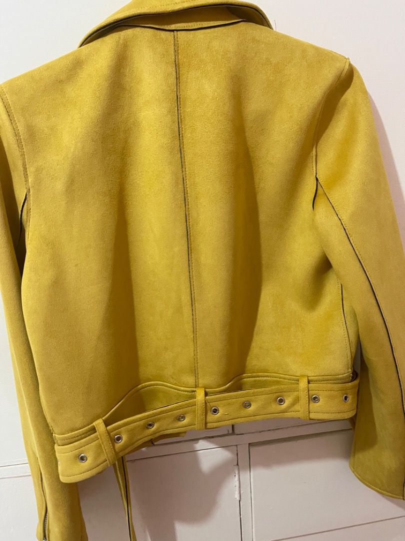 Zara suede mustard yellow biker jacket, Women's Fashion, Coats, Jackets
