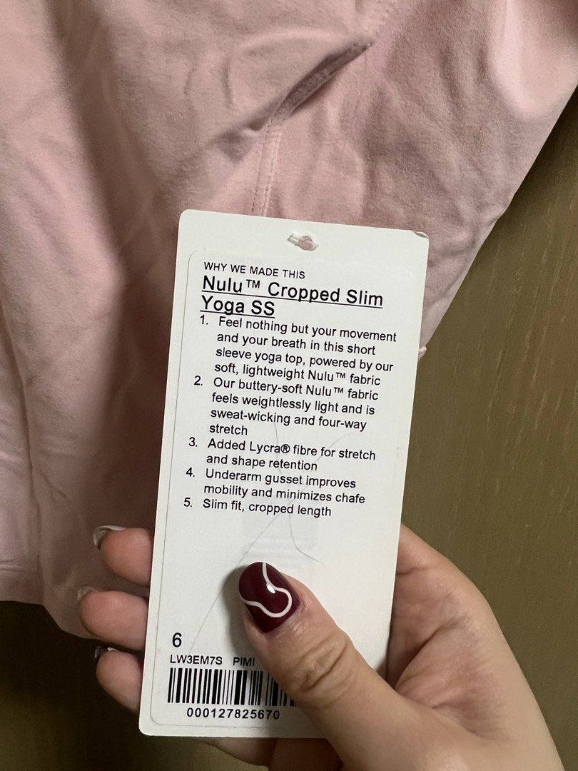 100% New Lululemon Nulu cropped slim yoga short sleeve粉紅色上衣