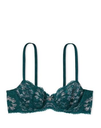 [36C] Victoria's Secret BODY BY VICTORIA Unlined Lace Demi Bra - Deepest  Green Shimmer