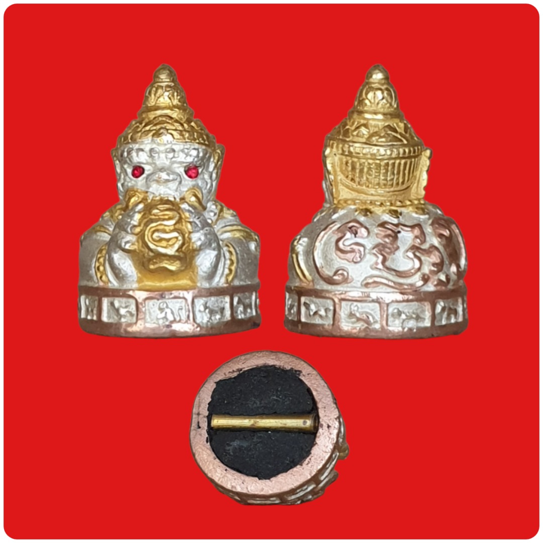 [$48] Phra Rahu Roop Lor 3k/Phra Lahu with Red Jemstones & 12 Animals ...