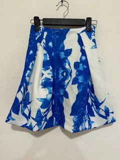Abstract Blue & White Skater Skirt
