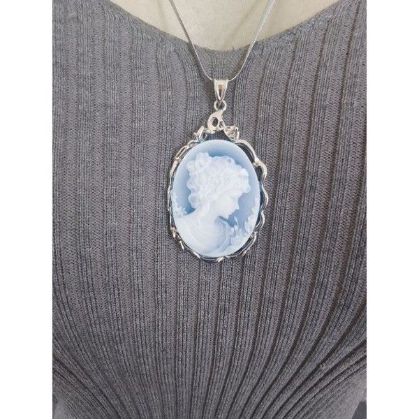 Large Blue Lady Cameo Necklace for Women, Cameo Jewelry With Large