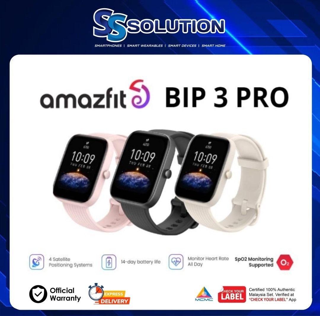 Smartwatch  Amazfit Bip 3 Pro, 20 mm, 1.69 TFT, GPS+GLONASS, BT
