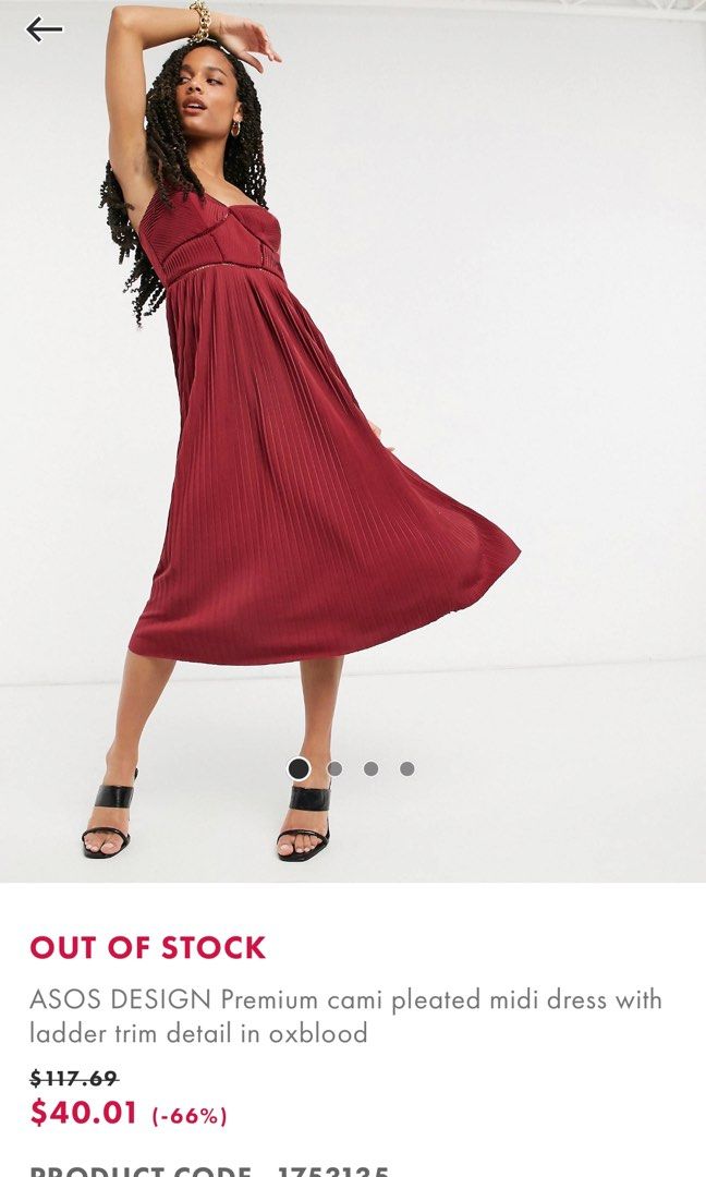 ASOS DESIGN Premium cami pleated midi dress with ladder trim