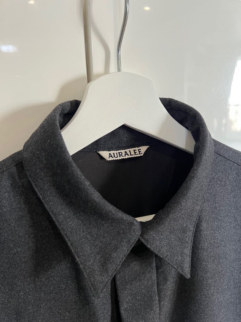Auralee grey wool fulling flannel cloth shirt, 男裝, 上身及套裝