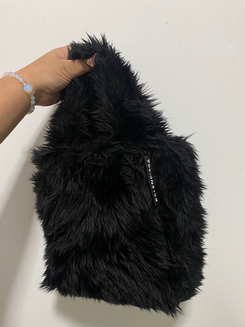 balenciaga black fur bag