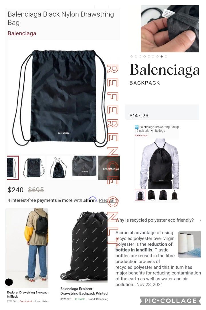 💜💕Balenciaga White Logo Drawstring Gym Sack Dustbag Backpack (Category: Luxury Bags & Wallets) located in Quezon City. Submitted by wheremyheart_is (Listing ID 1208467637, Image 2). Description: <item is available as long as posted> *auth-orig.,rare & hard to come by collector must own piece, like new con.,large-xl, approx. :19x23inches(lh),recycled polyester material making it water resistant /smudge proof, drawstring backpack,gym bag & dustba