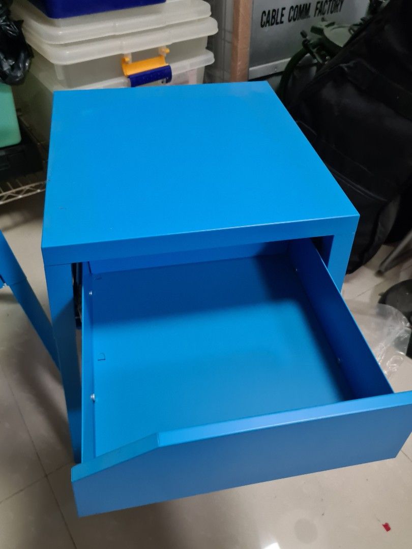 Blue ikea metal side table with drawer, Furniture & Home Living