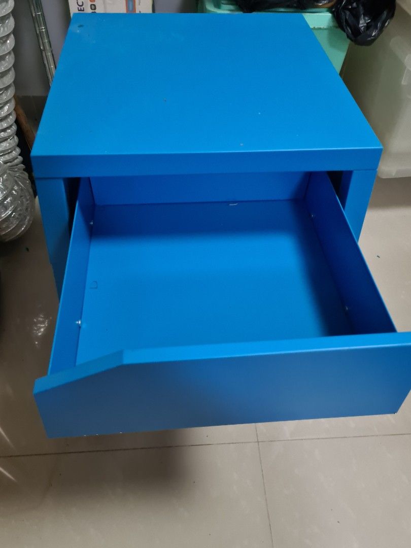 Blue ikea metal side table with drawer, Furniture & Home Living
