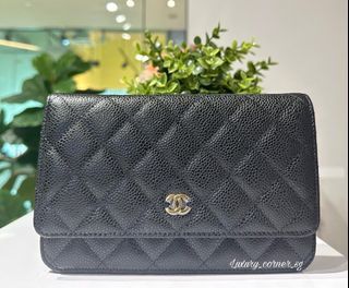 BNIB. CHANEL CLASSIC WALLET ON CHAIN WOC BLACK CAVI GHW