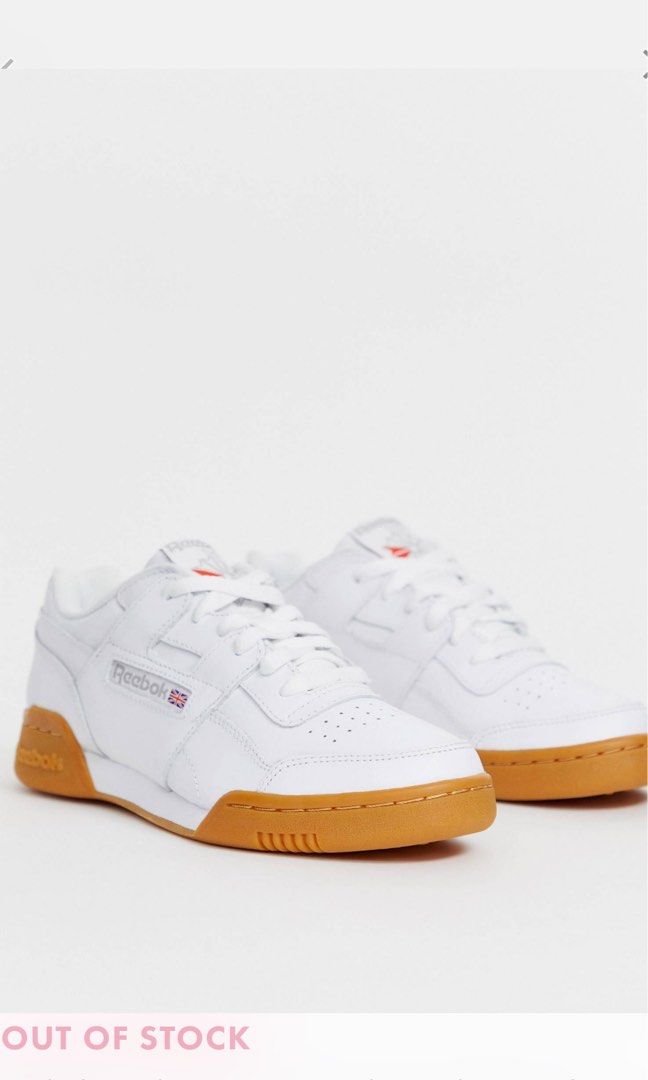 Reebok workout trainers in white with gum sole online