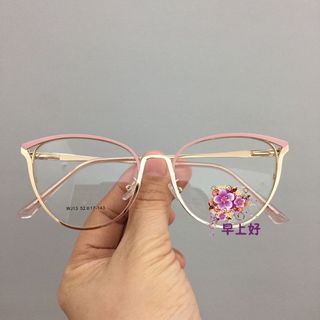 Cat eye metal spring flexble frame eyeglass for women replaceable lens