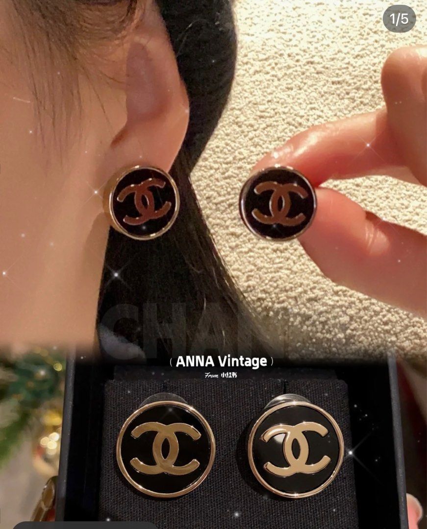 Chanel 23c Cc logo classic button earrings, Luxury, Accessories on