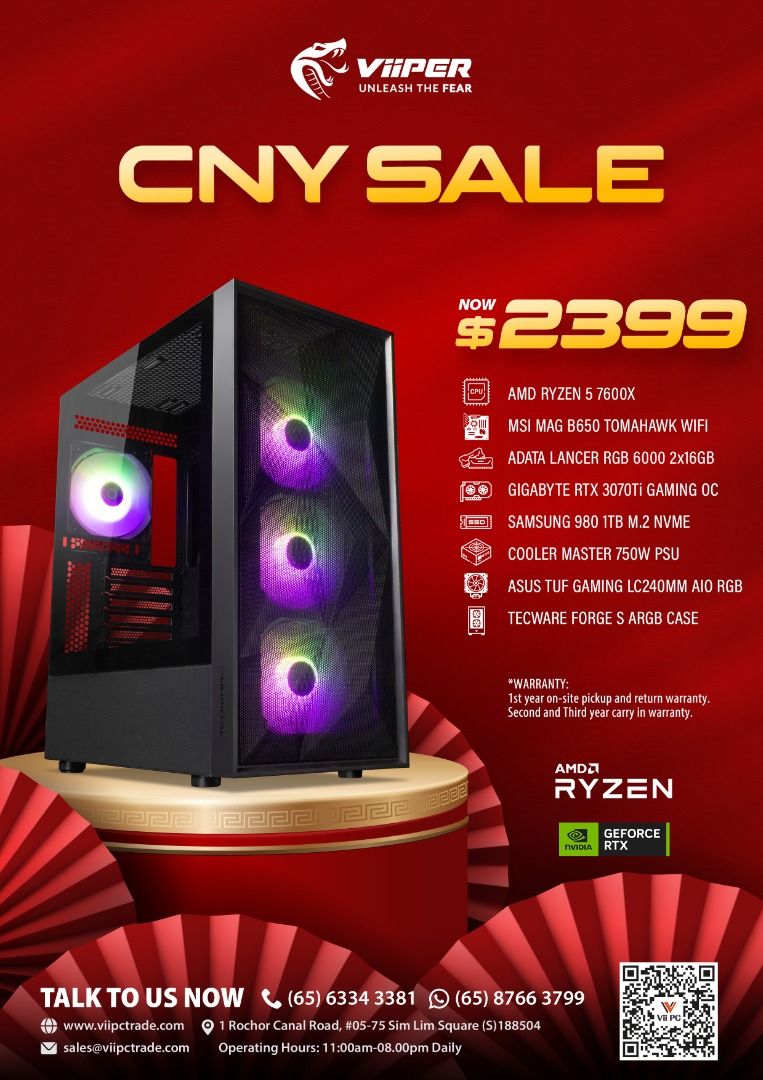 CNY SALE AMD Ryzen 5 7600x + RTX 3070Ti custom pc custom computer