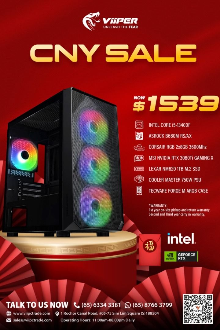 CNY SALE INTEL 13400F + RTX 3060TI custom pc custom computer gaming pc