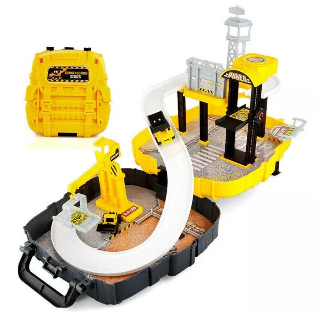 Construction site toys PlaySet backpack 2 trucks building crane digger