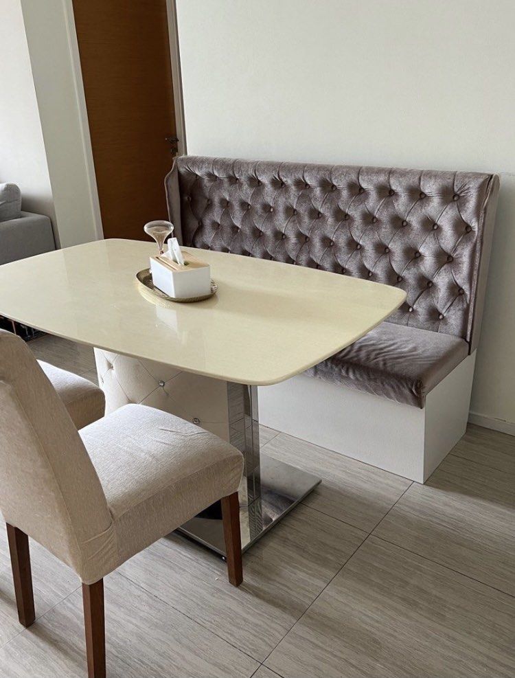 Marble Dining Table + Bench w storage (ASAP), Furniture & Home Living