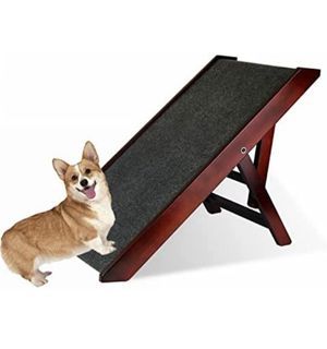 Folding Wooden Pet Ramp with Adjustable Height, Dog Ramp to Reach High Bed and Couch, Durable Pet Stairs for Small Dog and Cat
