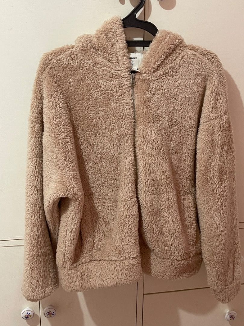 Forever 21 light pink fleece hoodie teddy jacket