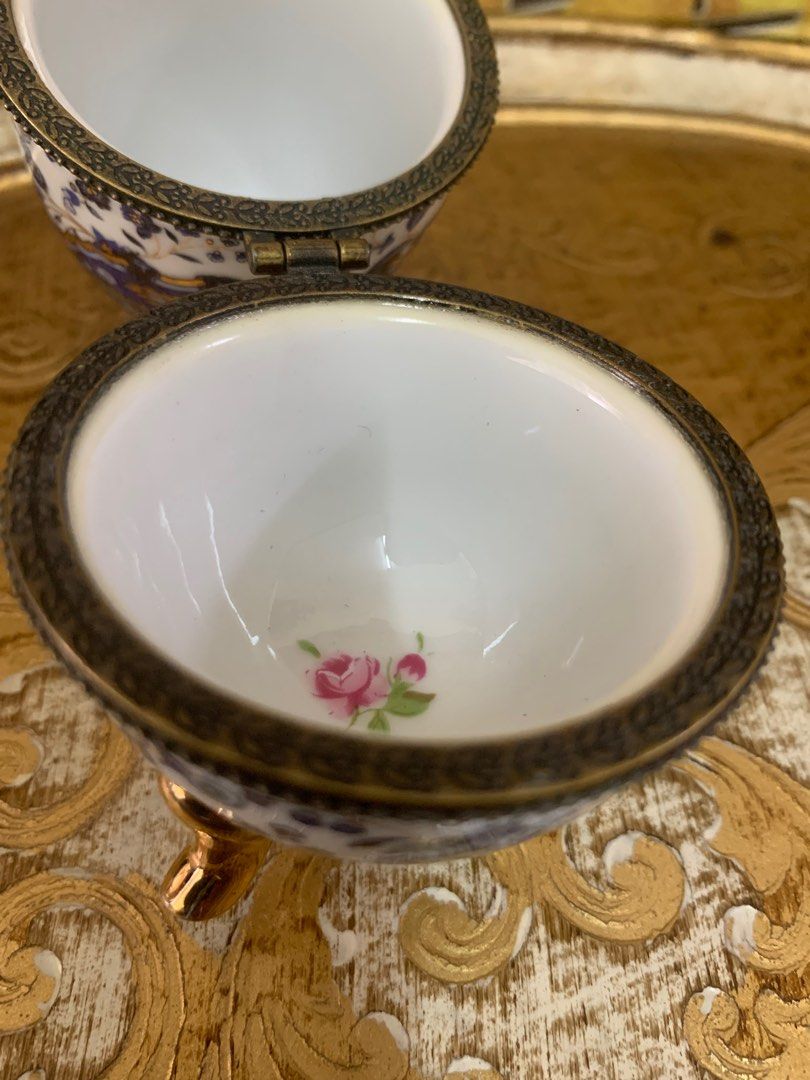 French Porcelain Egg Jewelry Box, Handpainted Porcelain Egg Box