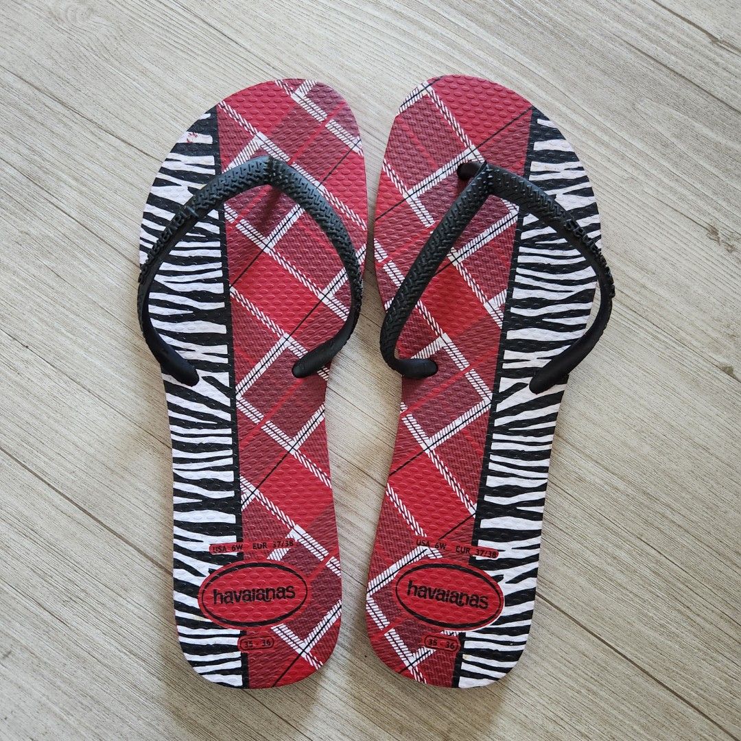 Red and shop black slippers