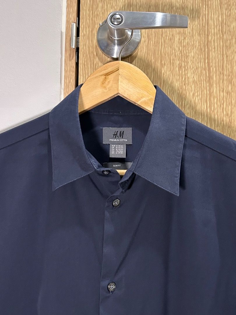 H M Premium Cotton Slim Fit Long sleeve Blue Men s Fashion