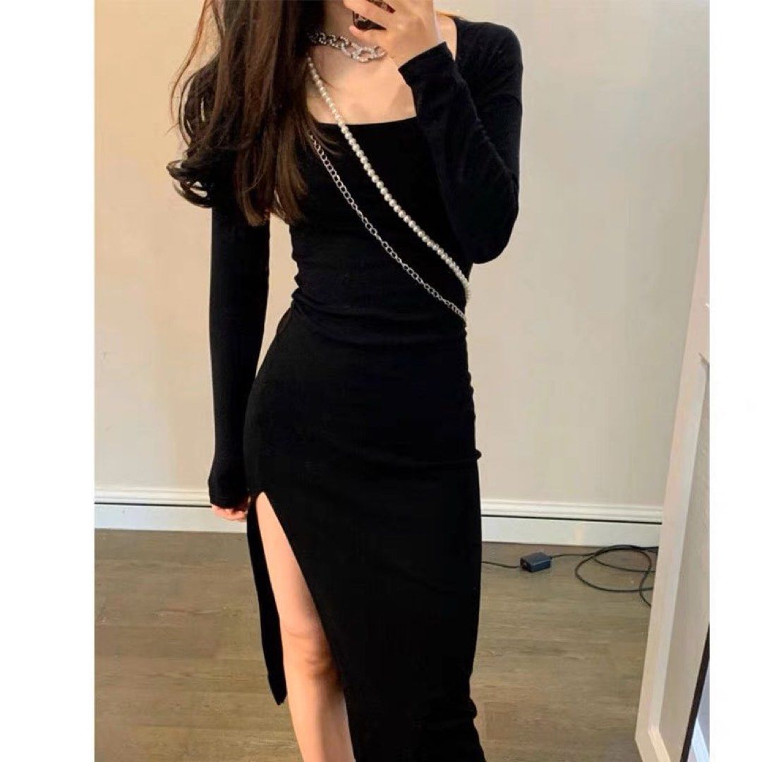 long sleeve slit dress