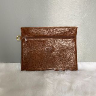 Longchamp Vintage Brown Leather Pouch Clutch Bag