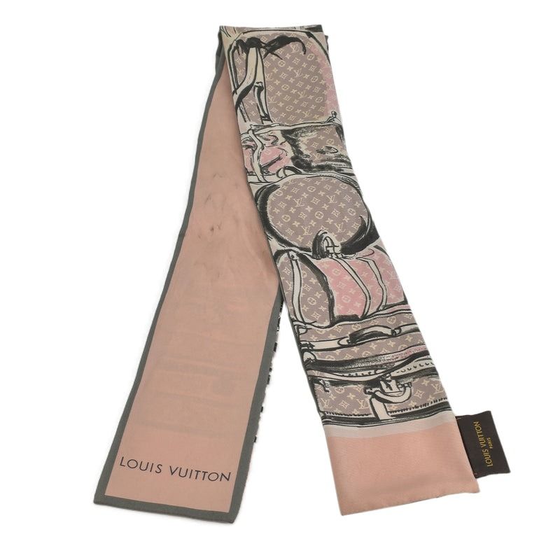 Louis Vuitton Scarf Pink Silk Monogram Bandeau 120×8cm Used Japan Fedex