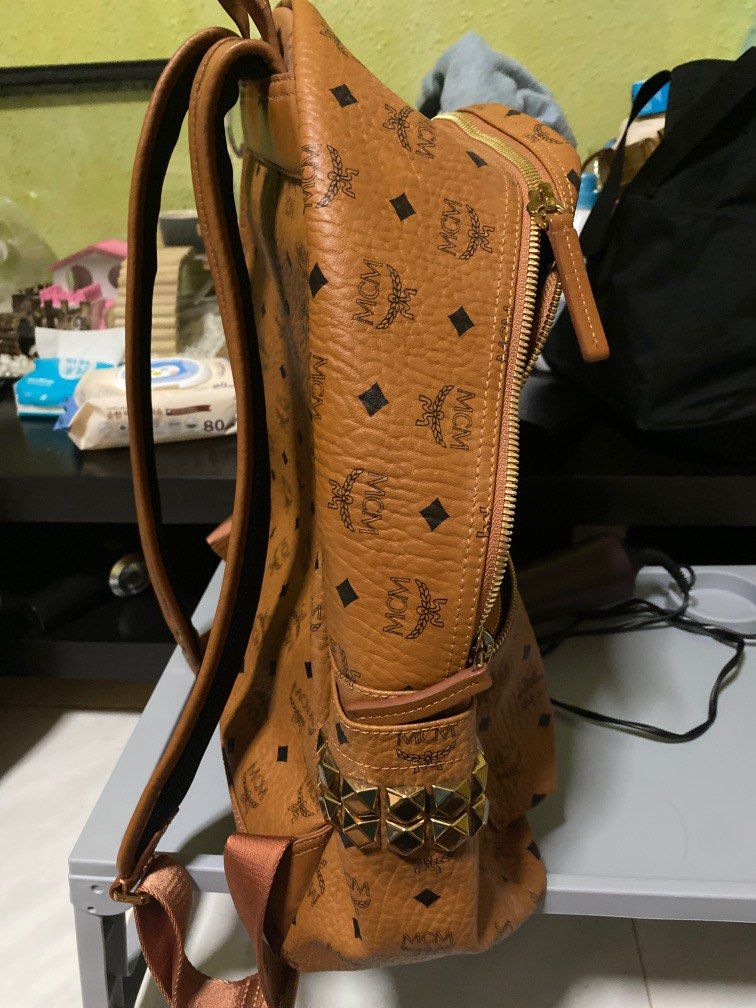 MCM Cognac Visetos Leather Large Studs Stark Backpack