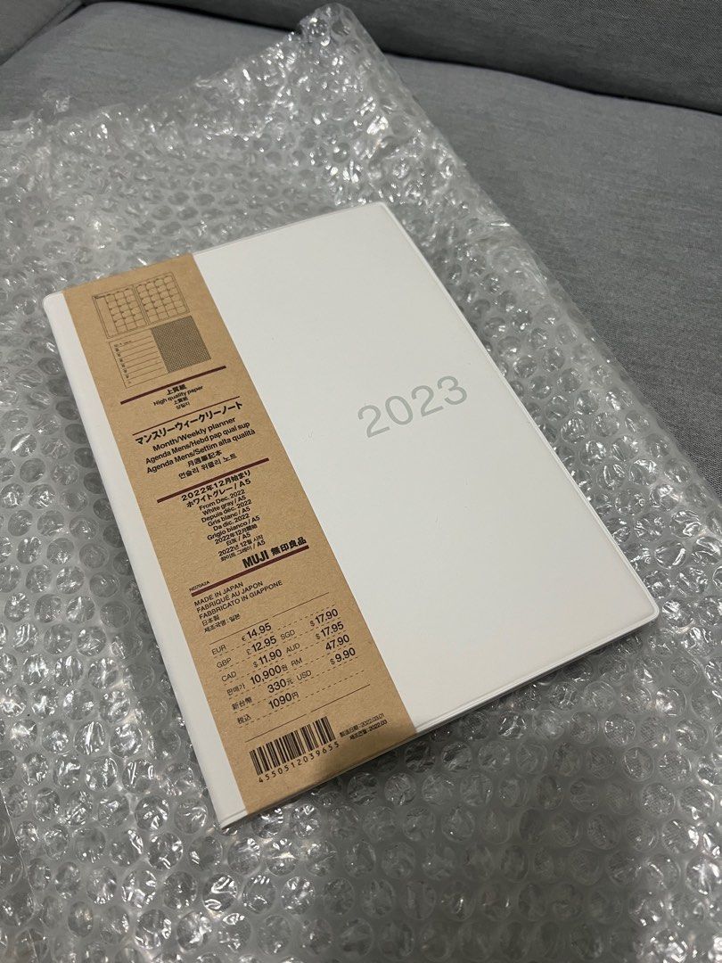 Muji Planner 2023 Vinyl Cover in White Grey, Hobbies & Toys, Stationary