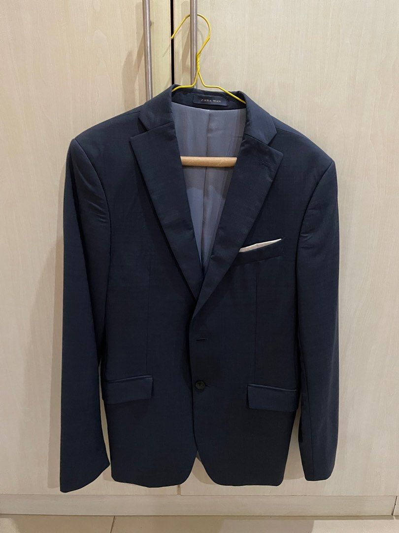 Navy zara man suit, Fesyen Pria, Pakaian , Baju Luaran di Carousell
