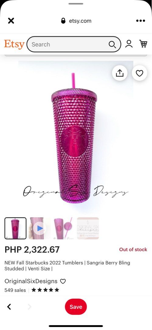 Starbucks Tumbler 2022 Venti Sangria Berry Hot Pink Fuchsia Studded Holiday  Cup